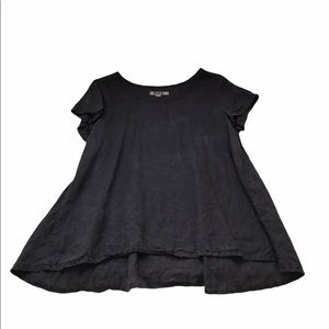 Flax Linen Black Scoop Neckline Tunic Top